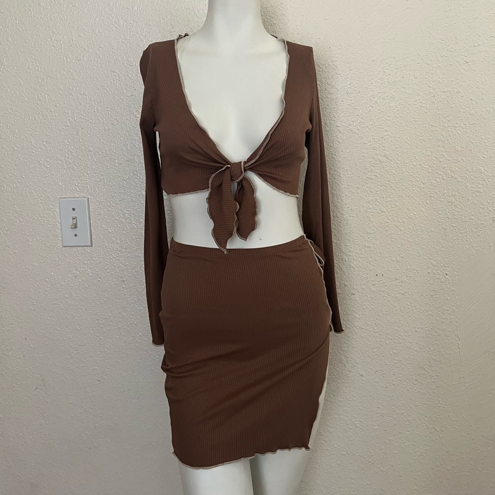Mocha full set top n skirt
